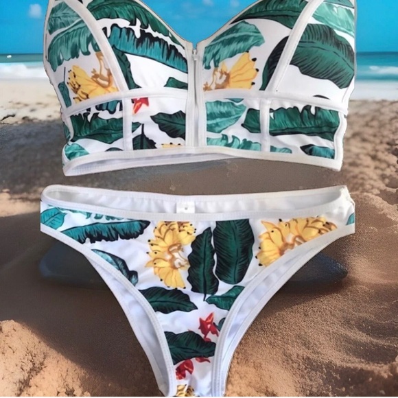 Tropical matching two piece bikini swimsuit set. Padded & zipper top NWOT⚡️SALE - Picture 3 of 12